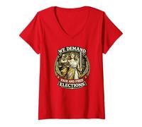 Women's We Demand Fair Free Elections Lady Justice V-Neck T-Shirt