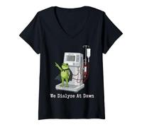 Women's We Dialyze At Dawn Funny Dialysis Patient Frog V-Neck T-Shirt