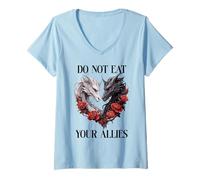 Womens We Do Not Eat Allies Dragons in My Fantasy Era Book Dragon V-Neck T-Shirt
