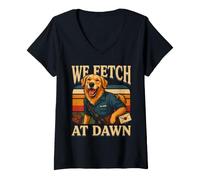 Women's We Fetch At Dawn Mail Carrier Dog Golden Retriever V-Neck T-Shirt