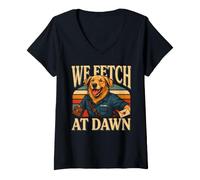 Women's We Fetch At Dawn Mail Carrier Dog Golden Retriever V-Neck T-Shirt