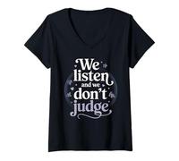 Womens We Listen and We Don't Judge Non Judgmental V-Neck T-Shirt