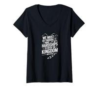 Womens We Must Go Through Many Hardships Acts 14 Kingdom Focus V-Neck T-Shirt