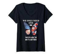 Womens We Only Need One Monarch & It's a Butterfly Floral No Kings V-Neck T-Shirt
