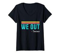 Women's We Out Teachers Retro Summer Break Vacation Educator V-Neck T-Shirt