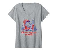 Women's We Over Caffeinate At Dawn Frog Coffee Lover Funny V-Neck T-Shirt