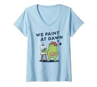 Women's We Paint At Dawn Frog Artist Painter V-Neck T-Shirt