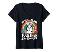 Women's We’re All in This Together Funny Bunny Rainbow V-Neck T-Shirt