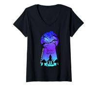 Women's We_re All Mad Here Alice Cheshire Grinning Cat Rabbit V-Neck T-Shirt