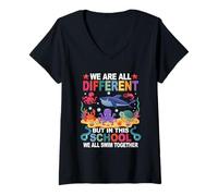 Women's We re Different But in This School We All Swim Together V-Neck T-Shirt