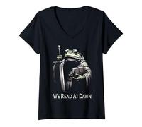 Women's We Read at Dawn Frog | Fantasy Fiction Novel Reader Funny V-Neck T-Shirt