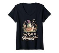 Womens We Ride at Midnight Funny Frog Witch Snail V-Neck T-Shirt