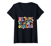 Womens We Rise By Lifting Others Funny Groovy Motivational Quotes V-Neck T-Shirt