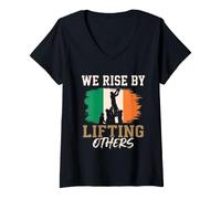 Women's We Rise By Lifting Others Irish Flag V-Neck T-Shirt