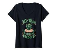 Women's We Rise By Lifting Others Trees Uplifting Grow Kindness V-Neck T-Shirt