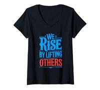 Women's We Rise By Lifting Others Uplifting Kind Positive Kindness V-Neck T-Shirt