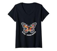 Womens We Rise Hispanic Heritage Butterfly Latin Flags V-Neck T-Shirt