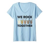 Womens We Rock Together Funny Sign Language V-Neck T-Shirt