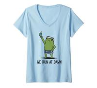 Women's We Run At Dawn Frog Funny Frog Meme Running Lover Runner V-Neck T-Shirt