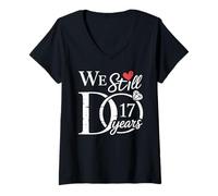 Womens We Still Do 17 Years Funny Couple 17th Wedding Anniversary V-Neck T-Shirt