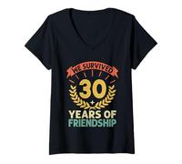 Womens We Survived 30 Years Of Friendship Day BestFriend BFF Squad V-Neck T-Shirt