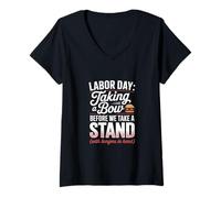 Womens We Take a Stand with Burgers in Hand Labor Day V-Neck T-Shirt