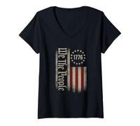 Women's We The People 1776 Vertical Patriotic Flag Design V-Neck T-Shirt