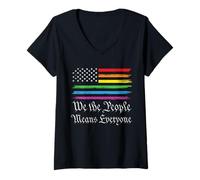 Womens We The People Means Everyone LGBT USA American Flag V-Neck T-Shirt