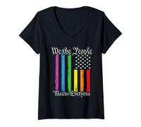 Womens We The People Means Everyone LGBT USA American Flag V-Neck T-Shirt