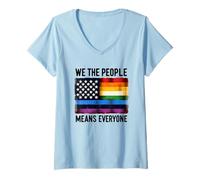 Womens We The People Means Everyone Pride Equality Flag V-Neck T-Shirt
