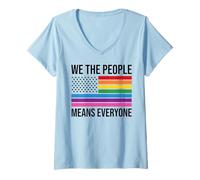 Womens WE THE PEOPLE MEANS EVERYONE X LGBTQIA+ LGBTQ USA V-Neck T-Shirt