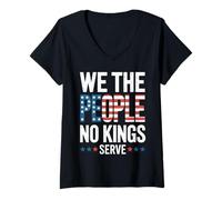 Womens We The People No Kings Serve Patriotic American Flag Text V-Neck T-Shirt
