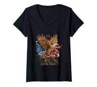 Women's We the People Patriotic Eagle Vintage Flag Celebration V-Neck T-Shirt