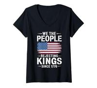 Womens We The People Rejecting Kings Since 1776 American Flag V-Neck T-Shirt