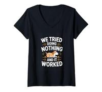 Women's We Tried Doing Nothing and It Worked Funny Dog V-Neck T-Shirt