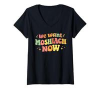 Women's We Want Moshiach Now Messiah Chabad Rebbe Jewish Torah V-Neck T-Shirt