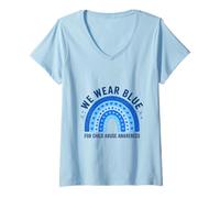 Women's We Wear Blue for Child Abuse Awareness Rainbow V-Neck T-Shirt
