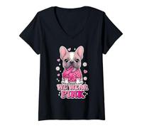 Womens We Wear Pink in October French Bulldog Lover Women Girls V-Neck T-Shirt