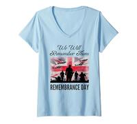 Women's We Will Remember Them Remembrance Day Armistice Tribute V-Neck T-Shirt