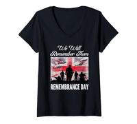 Women's We Will Remember Them Remembrance Day Armistice Tribute V-Neck T-Shirt