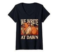 Women's We Write At Dawn Capybara Writers Readers V-Neck T-Shirt