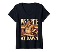 Women's We Write At Dawn Vintage Owl Writers and Poets V-Neck T-Shirt