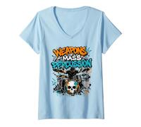 Women's Weapons of Mass Percussion Drummer Drum Set Skull Graffiti V-Neck T-Shirt