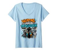 Women's Weapons of Mass Percussion Graffiti Drummer Drum Set Art V-Neck T-Shirt