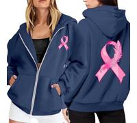 Women's Wear It Pink Merchandise Zip Hoodie, Breast Cancer Ribbon Design, Soft Cotton Blend, Casual Charity Support Top 2025 New