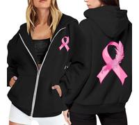 Women's Wear It Pink Merchandise Zip Hoodie, Breast Cancer Ribbon Design, Soft Cotton Blend, Casual Charity Support Top