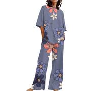 Womens Wear Sets Size 1618 Jammies Woman Summer Outfits For Women 2 Cotton Linen Set Oversized T Shirts Straight Leg Pant Plus Size Tracksuit Fleece Pyjamas Women S Track Suits Two Set (Purple, M)