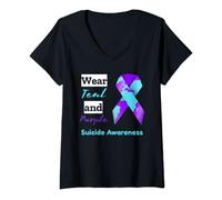 Womens Wear Teal and Purple Suicide Awareness Month Addiction Help V-Neck T-Shirt