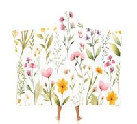 Women's Wearable Watercolor Plants Blanket Hoodie Oversized Hooded Blanket - Soft Sherpa Fleece Blankets for Men & Women, Flowers And Weeds Comfy Cosy Fluffy Loungewear 40"×50"