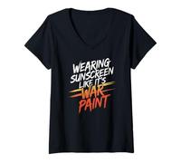 Womens WEARING SUNSCREEN LIKE IT'S WAR PAINT V-Neck T-Shirt